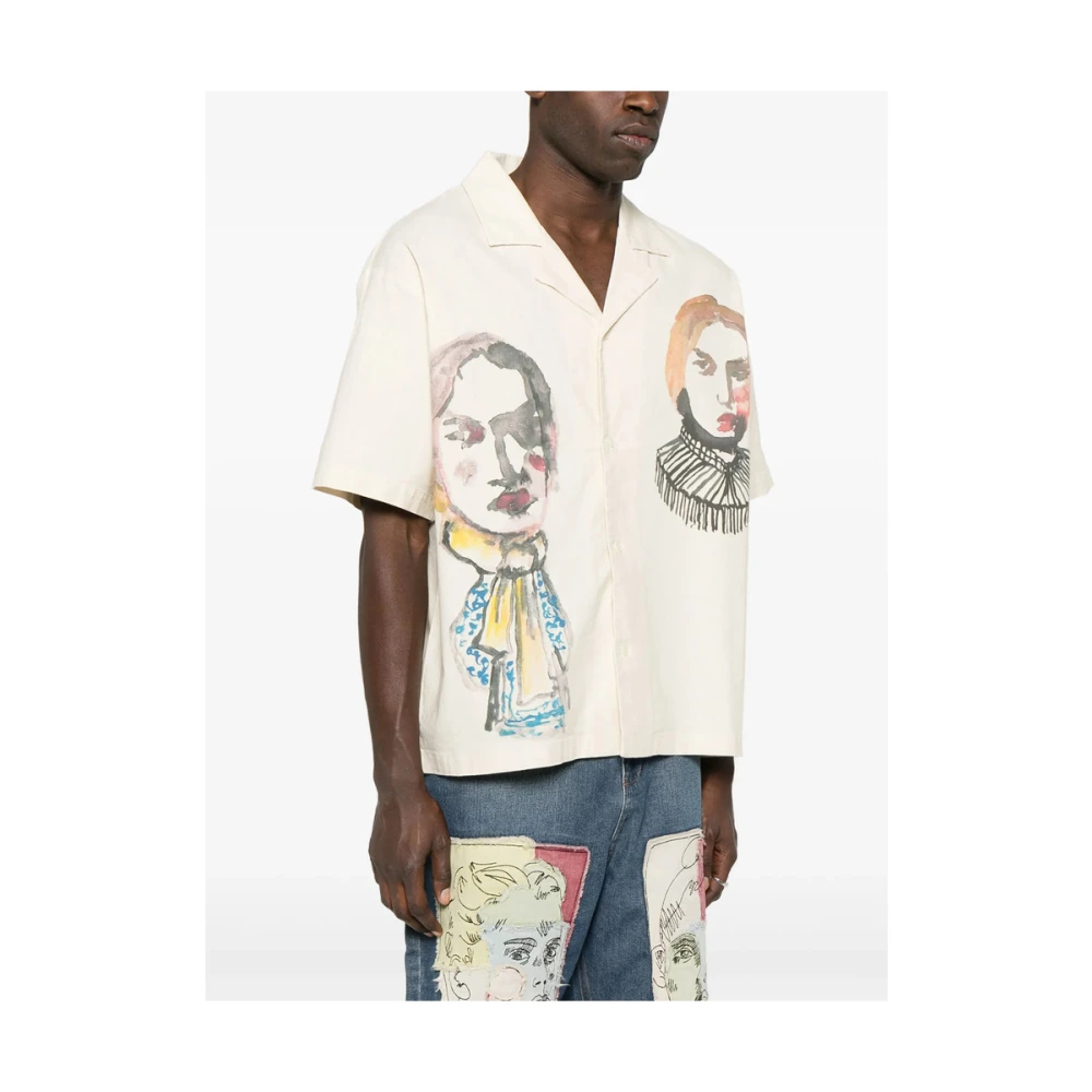 KidSuper Studios Illustration Print Camp Collar Shirt Beige Heren