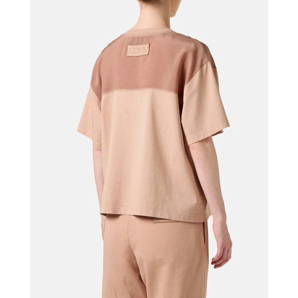 Iceberg Regular-fit blush katoenen jersey T-shirt met cupro stofinzetten Pink Dames