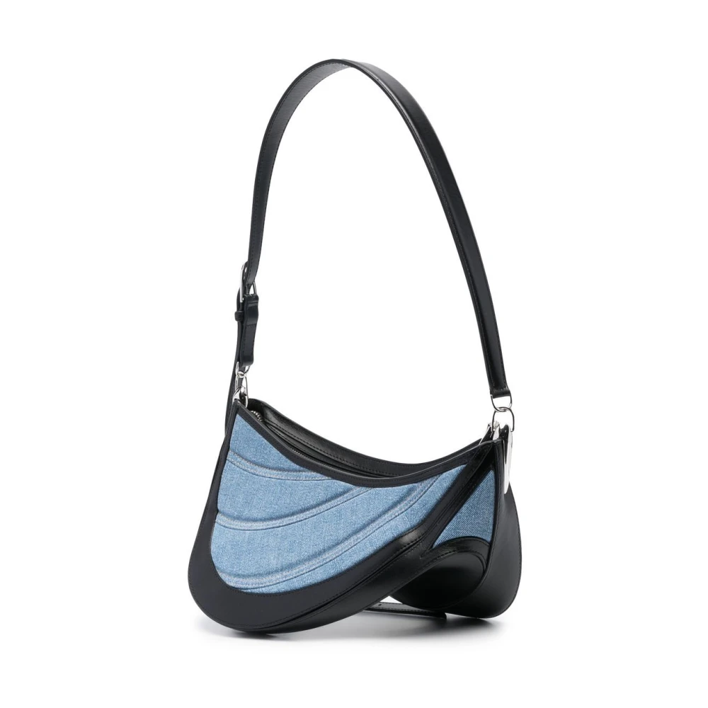 Mugler Medium Spiral Curve Denim Crossbody Väska Blue, Herr