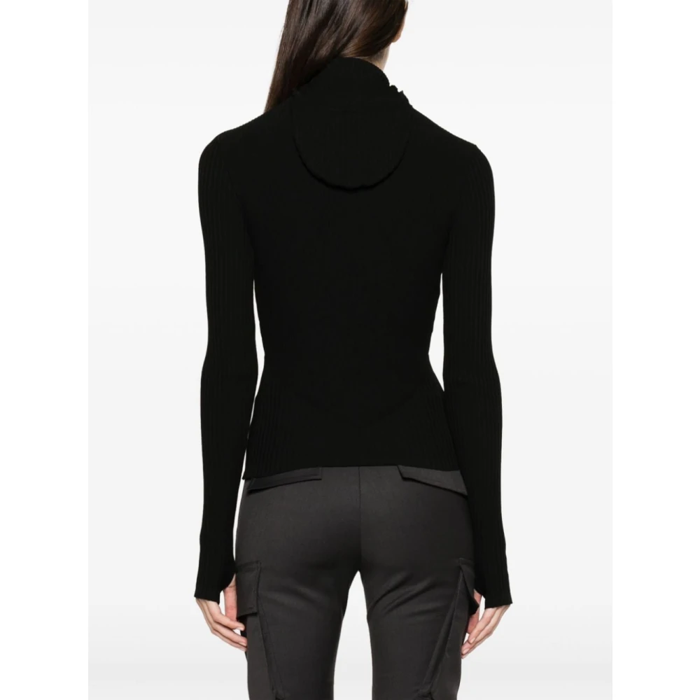 Andrea Adamo Zwarte Geribbelde Stretch Coltrui met Capuchon Black Dames