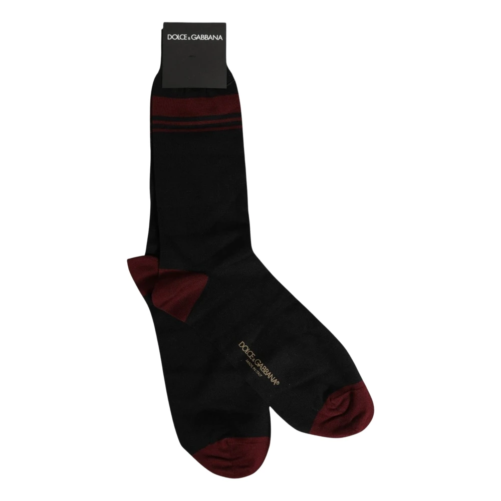 Dolce & Gabbana Men Burgundy Black Logo Mid Calf Accessory Socks - Male - Socks - Black - One Size - Underwear