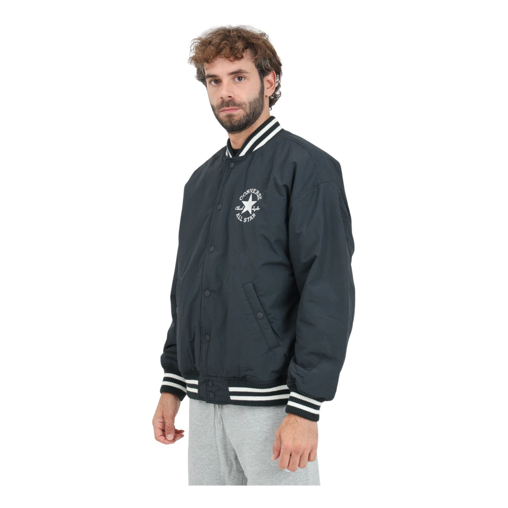 Converse Zwarte bomberjack met universiteitsgrafiek Black Heren