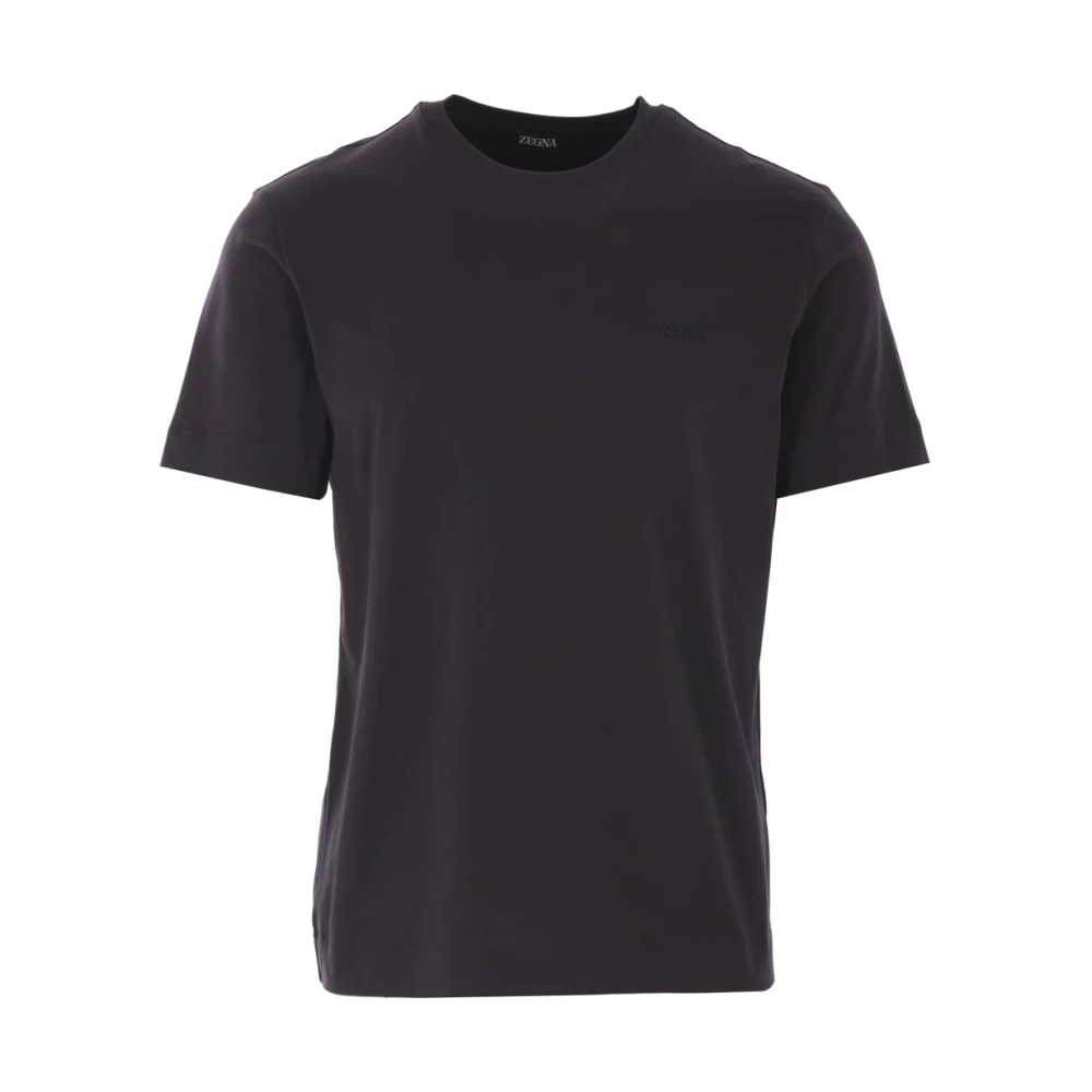 Ermenegildo Zegna Blauw Katoenen Logo Geborduurd T-shirt Blue Heren