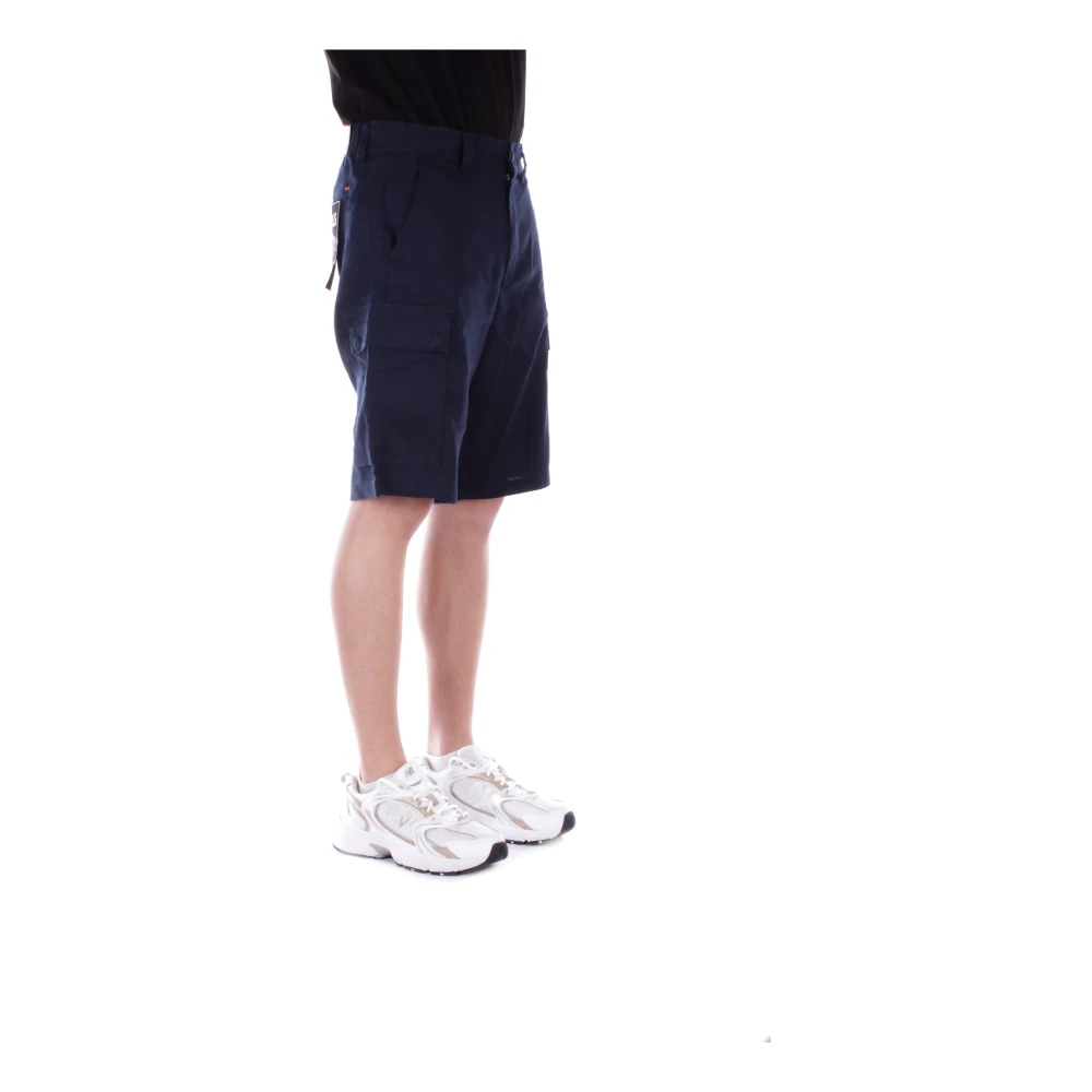 Hugo Boss Linnen Bermuda Shorts Rits Knoopsluiting Blue Heren