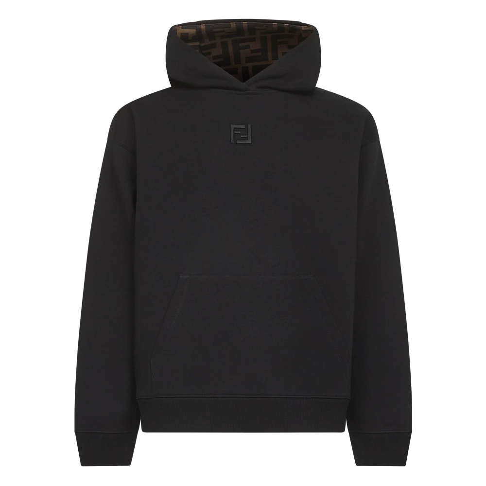 Fendi Men's Black Hoodies,, Hooded Jumper With Ff Embroidery Large