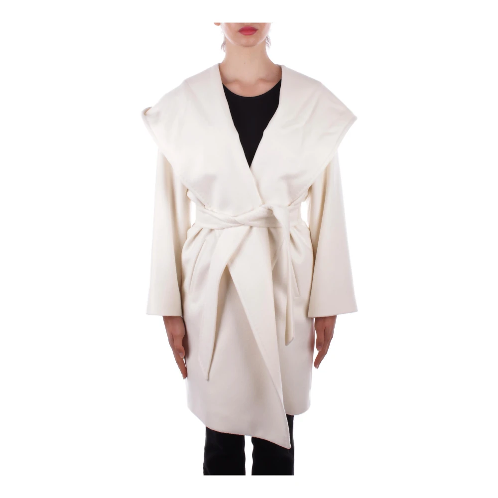 Max Mara Wollen jas met capuchon en zakken White Dames