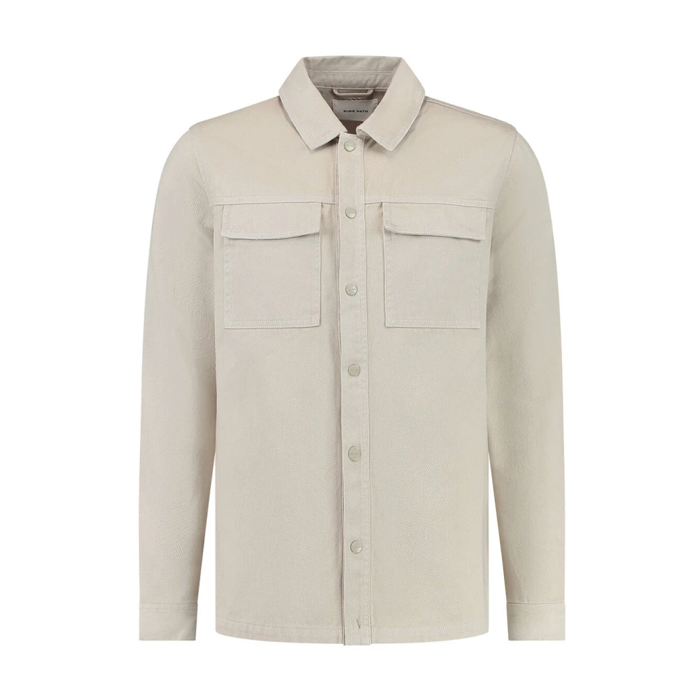 PURE PATH Heren Overshirts Twill Shirt With Chest Pockets And Garment Dye Zand