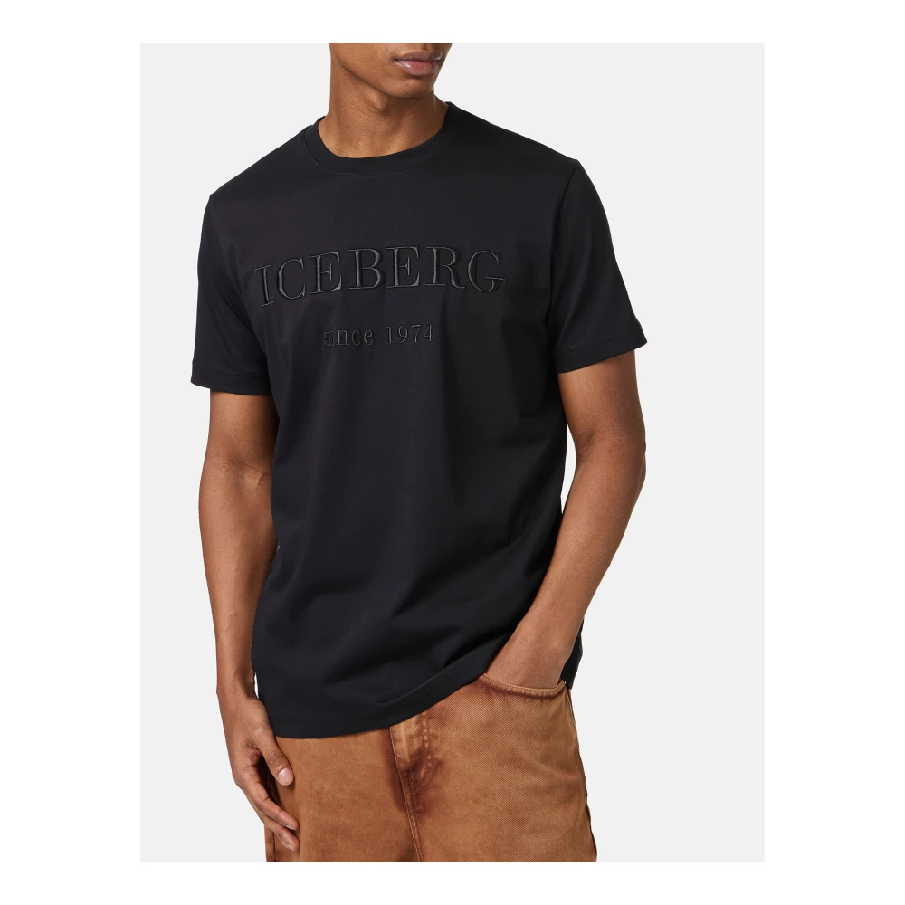 Iceberg Zwarte carry-over katoenen T-shirt met institutioneel logoborduursel Black Heren