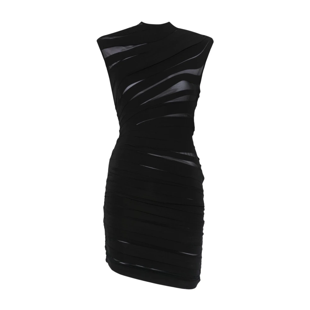 Mugler Zwarte Gerimpelde Jurk met Doorzichtig Ontwerp Black Dames