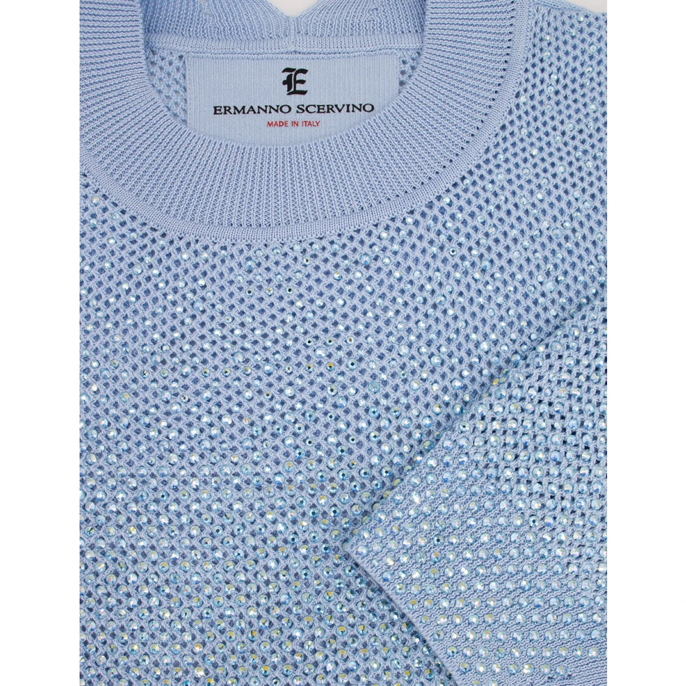 Ermanno Scervino Gebreid T-shirt van dubbelgekleurd mesh Blue Dames