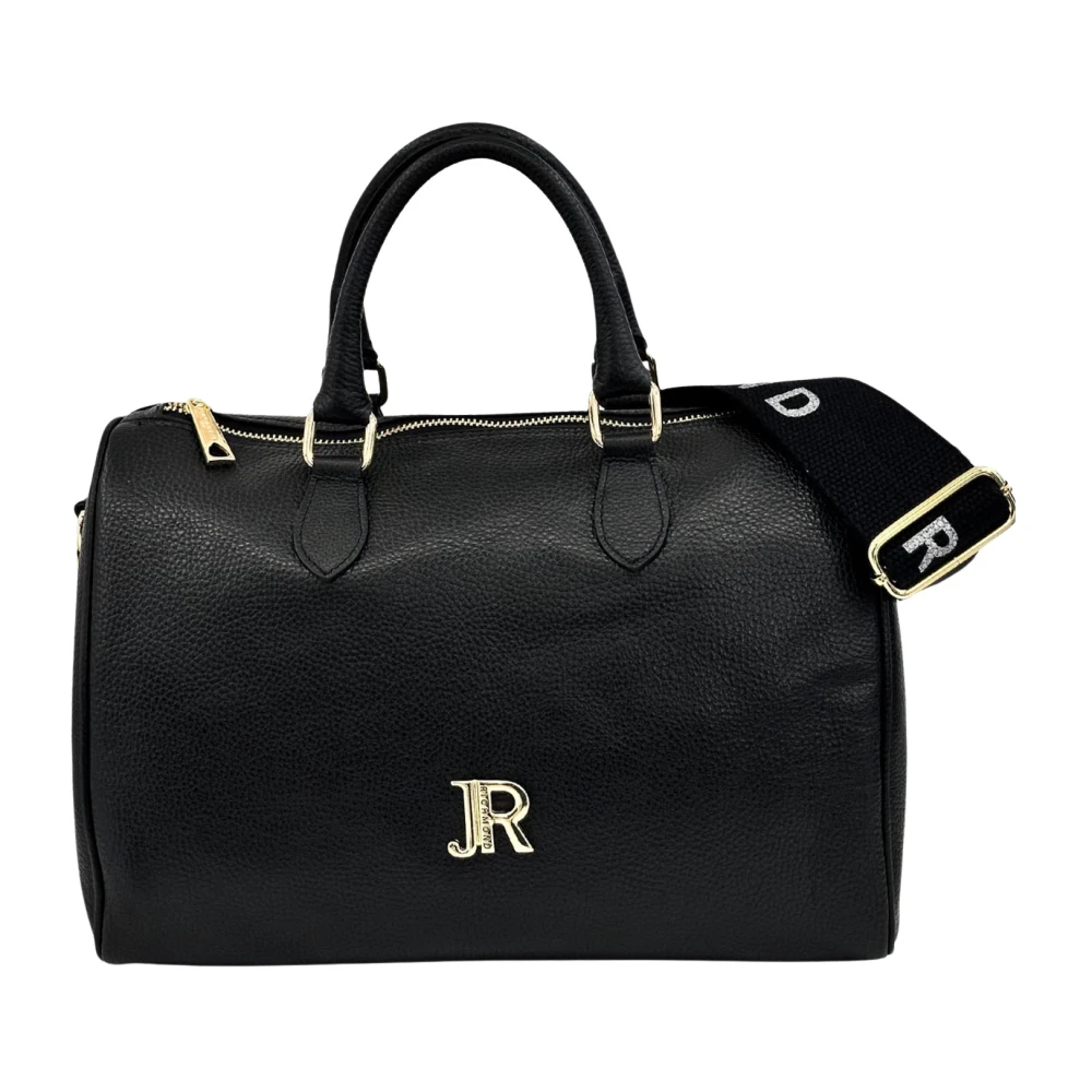 John Richmond Zwarte Gestreepte Schoudertas met Rits Black Dames