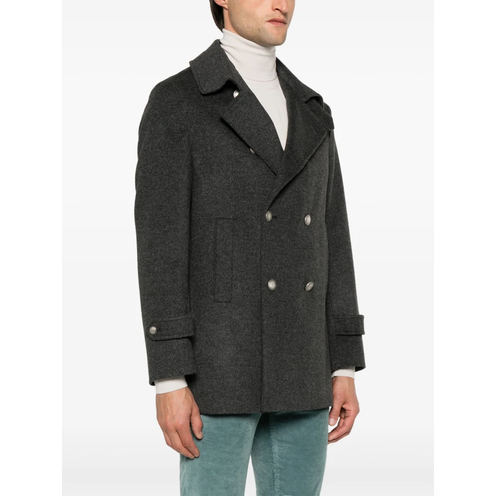 Barba Dubbelrijige wol kasjmier peacoat met capuchon Gray Heren