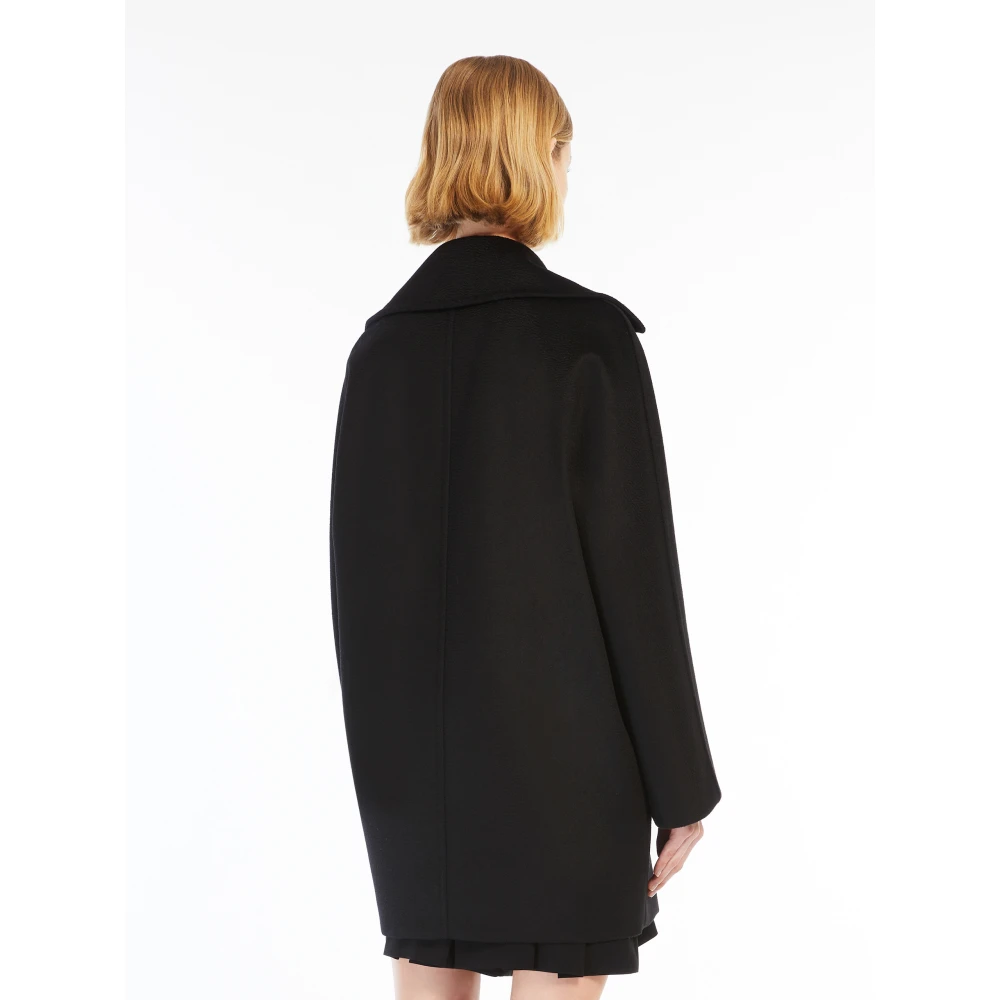 Max Mara Studio Zwarte wollen jas Kimono mouwen Black Dames