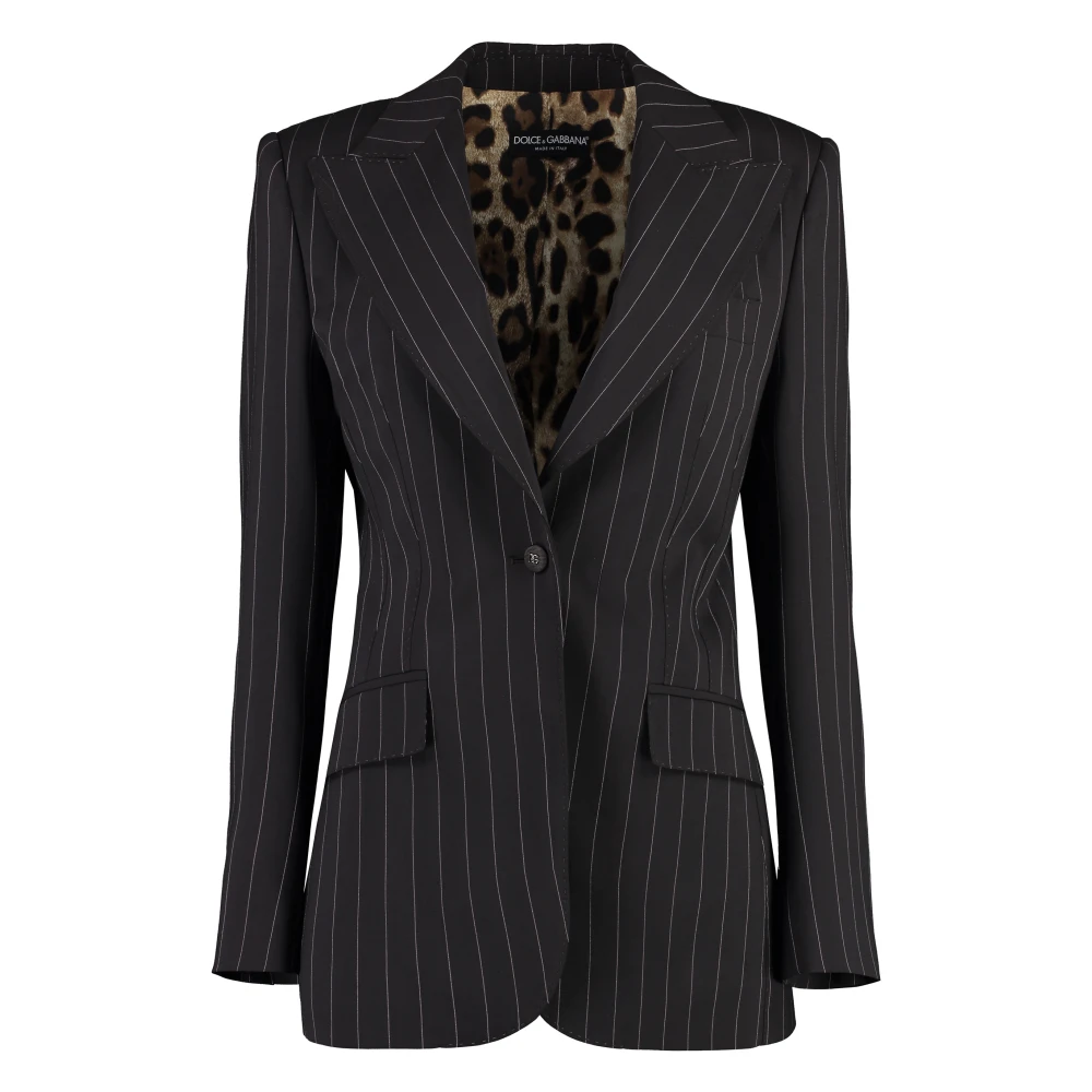 Dolce & Gabbana Pinstripe Blazer met Luipaardprint Voering Brown Dames