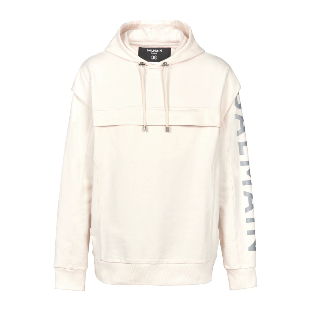 Balmain Katoenen bedrukte logo-hoodie Beige Heren