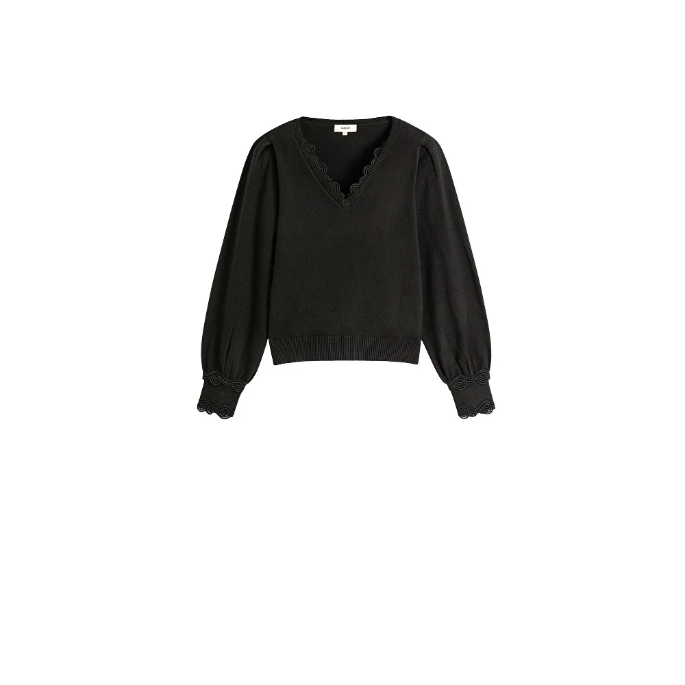 Suncoo Svart V-Ringad Stickad Tröja