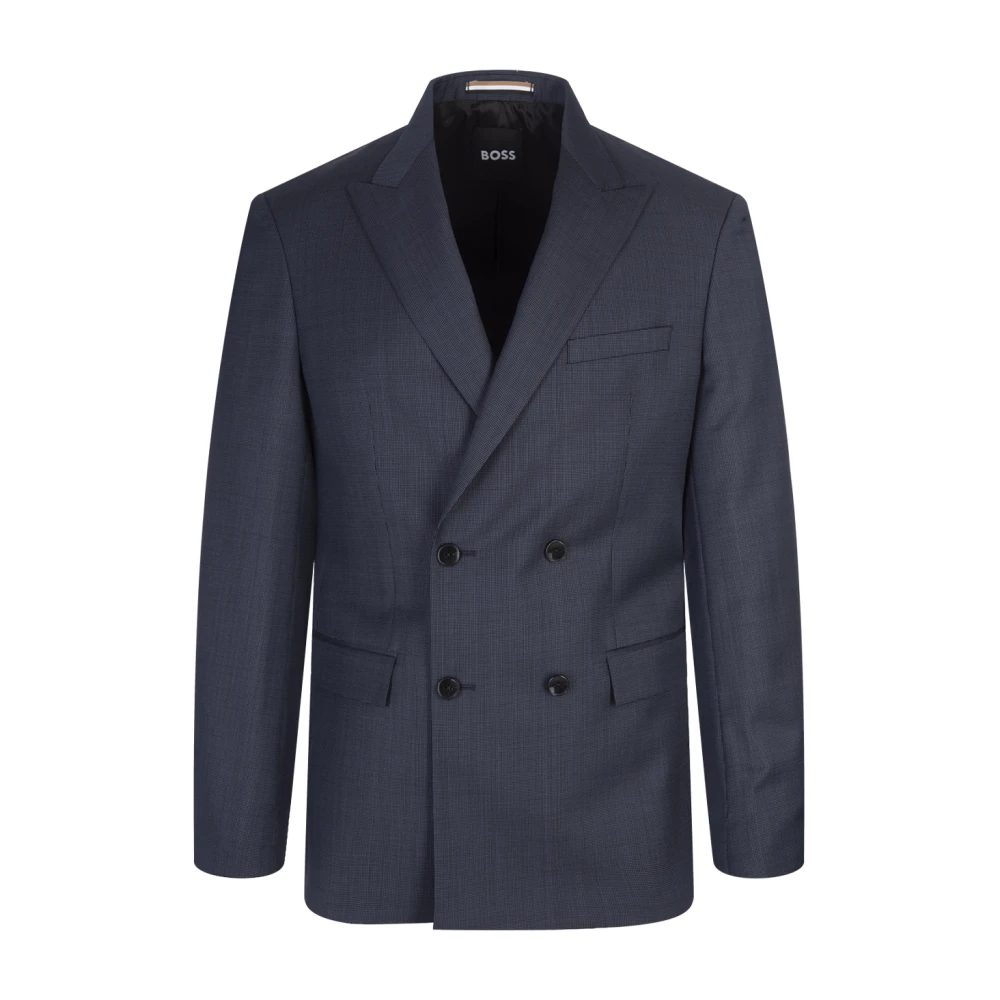 Hugo Boss Blauw Dubbel-Borstpak met Micro Patroon Blue Heren