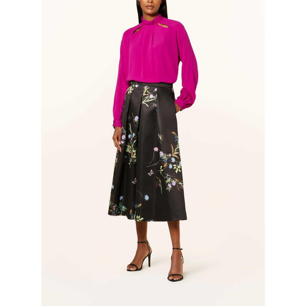RIANI Zwarte satijnen rok met bloemenprint Black Dames