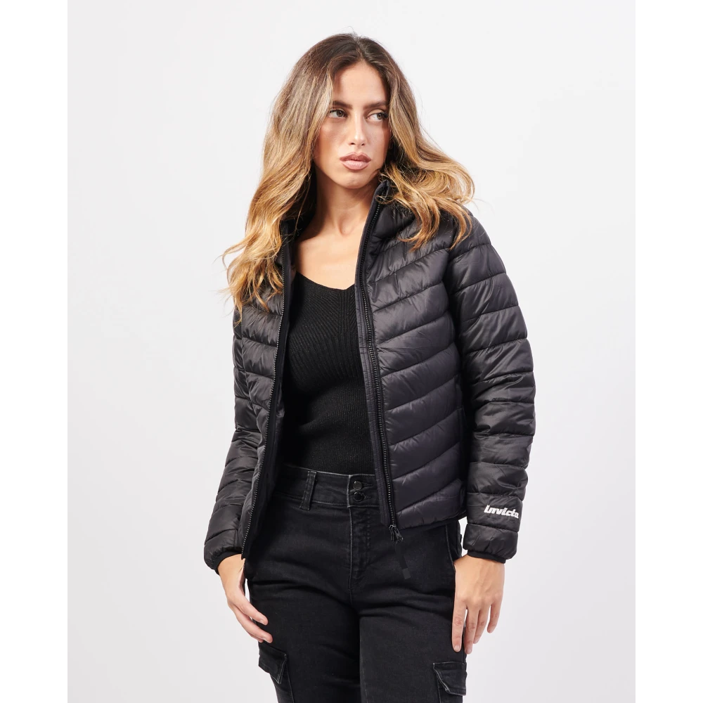 Invicta Korte Zwarte Gewatteerde Jas met Capuchon Black Dames
