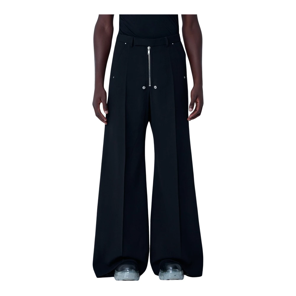 Rick Owens Men's Black Wide Trousers, Xl, Wool Weave Wide Bela Trousers