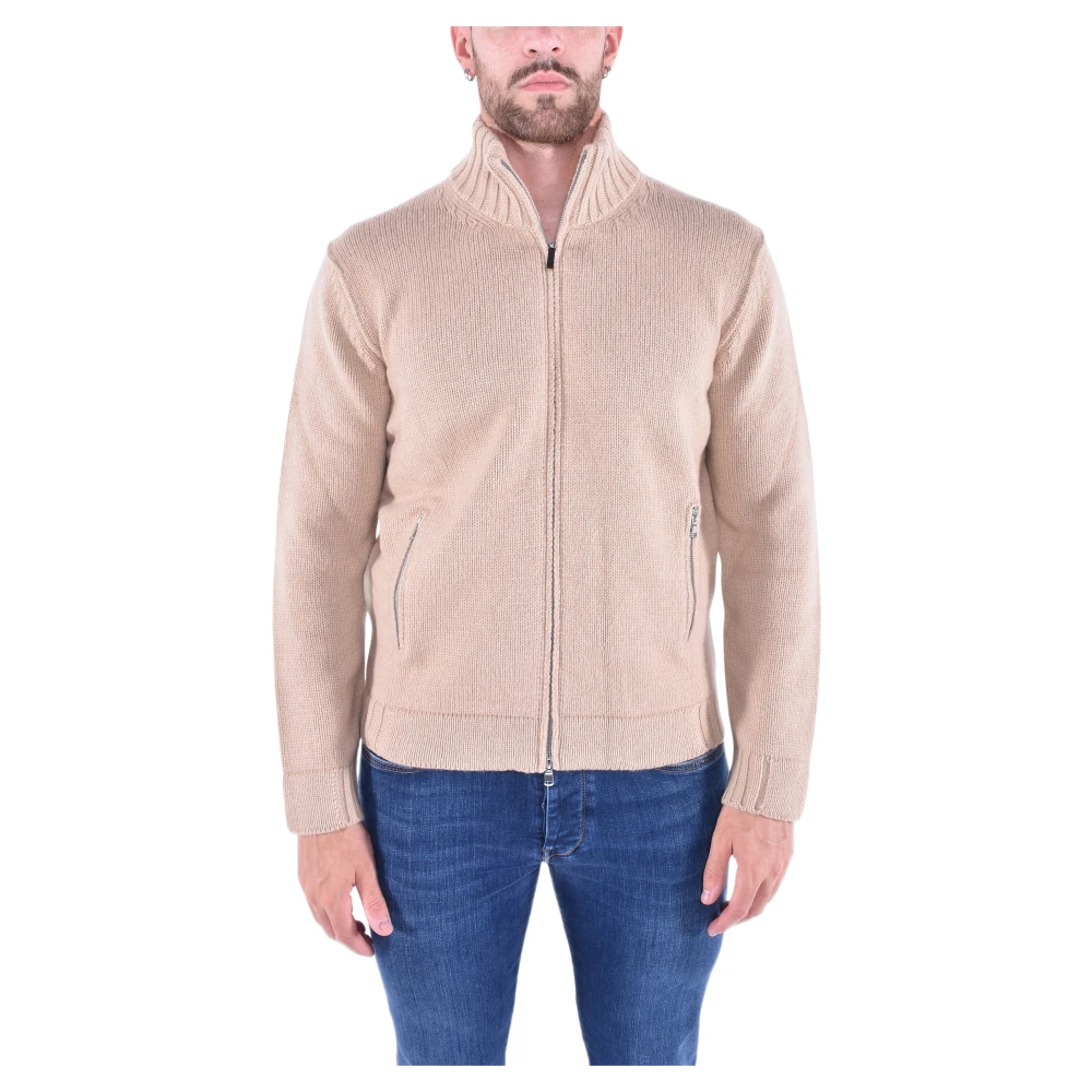 Kangra Men's Beige Cardigans, M, Zip Cardigan In Wool Blend