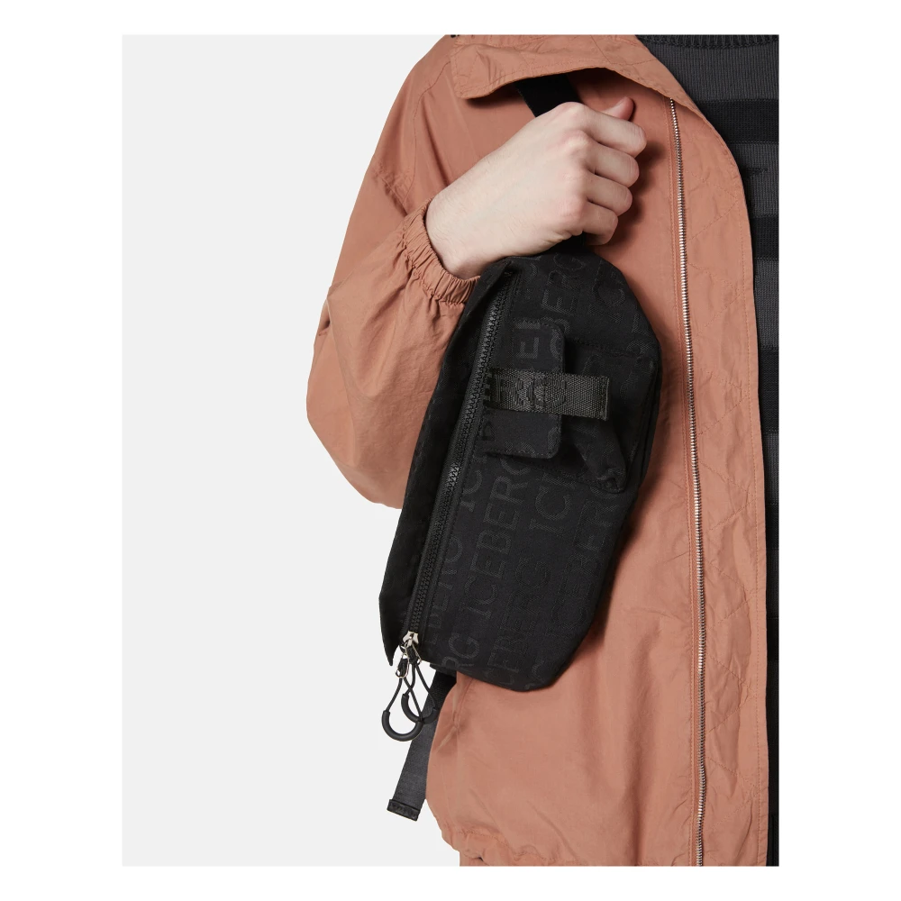 Iceberg Zwarte zak in allover jacquard stof met logo Black Heren