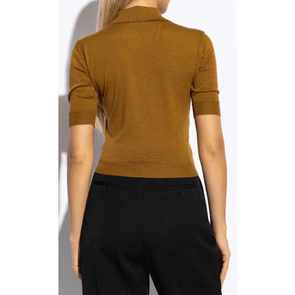 Saint Laurent Bruin Gebreid Poloshirt Brown Dames