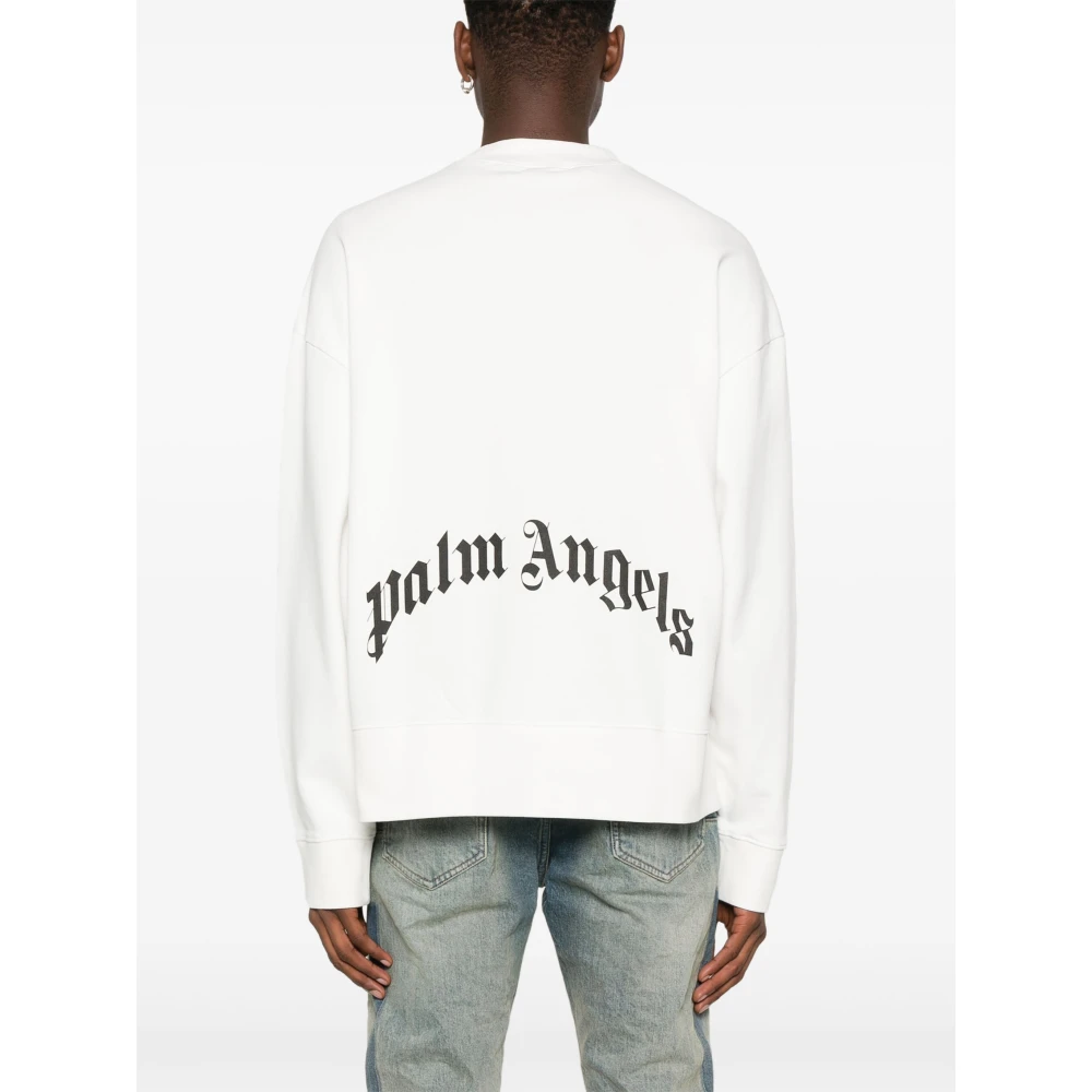 Palm Angels Witte Curved Logo Crewneck Sweatshirt White Heren