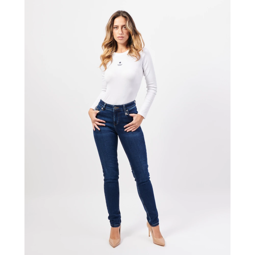Richmond Blauwe Skinny Jeans met knoop en rits Blue Dames