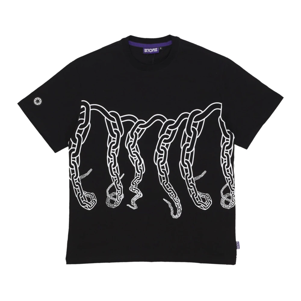 Octopus Zwarte Chain Tee met Logo Black Heren
