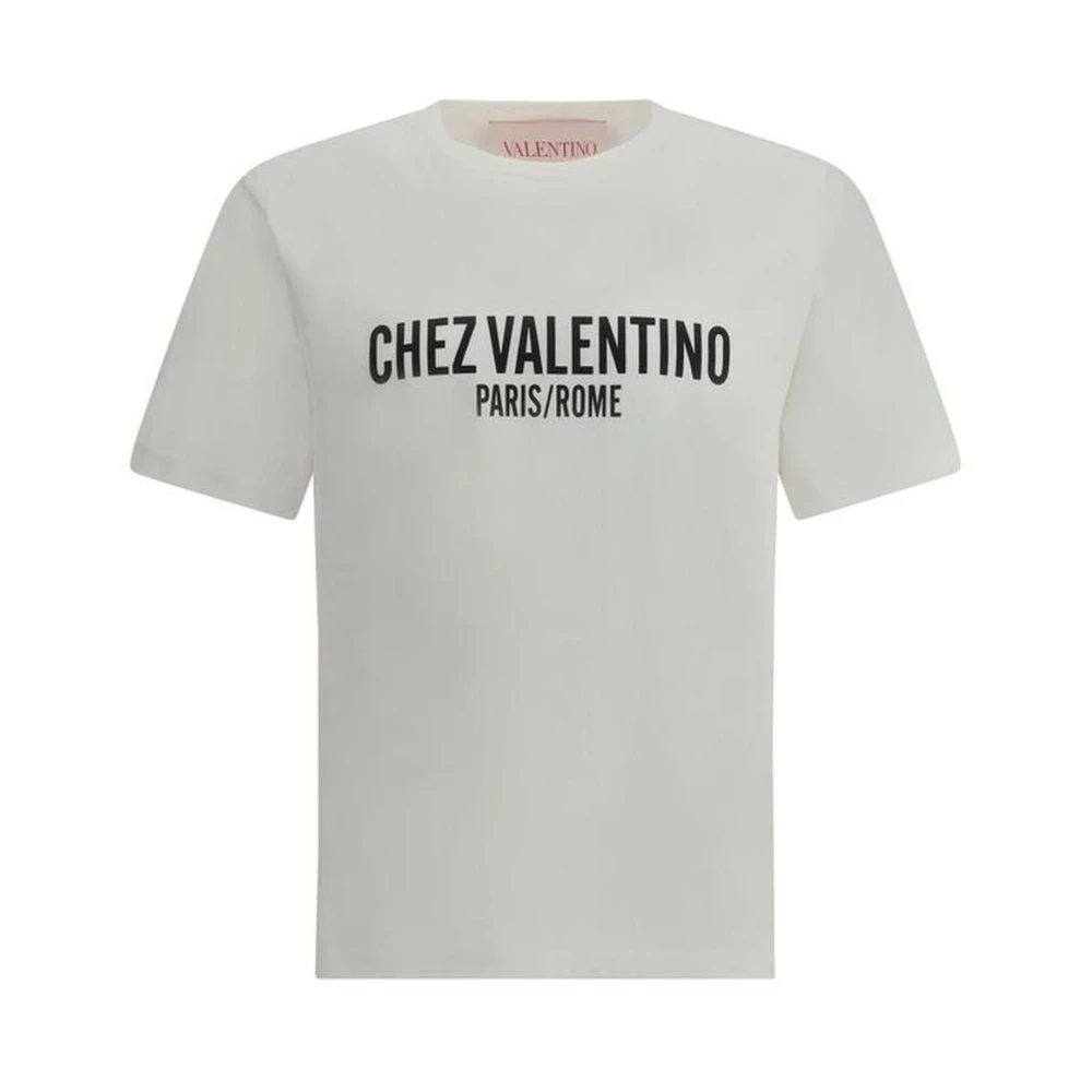 Valentino Monogram Katoenen T-shirt met Geribbelde Kraag White Heren
