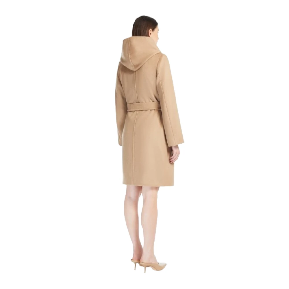 Max Mara Studio Korte Kamelenwollen Jas met Capuchon Brown Dames