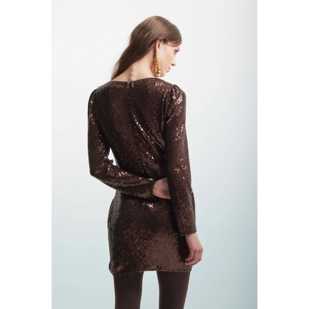Kocca Mini Jurk met Pailletten en Gedrapeerde Tulpsliert Brown Dames