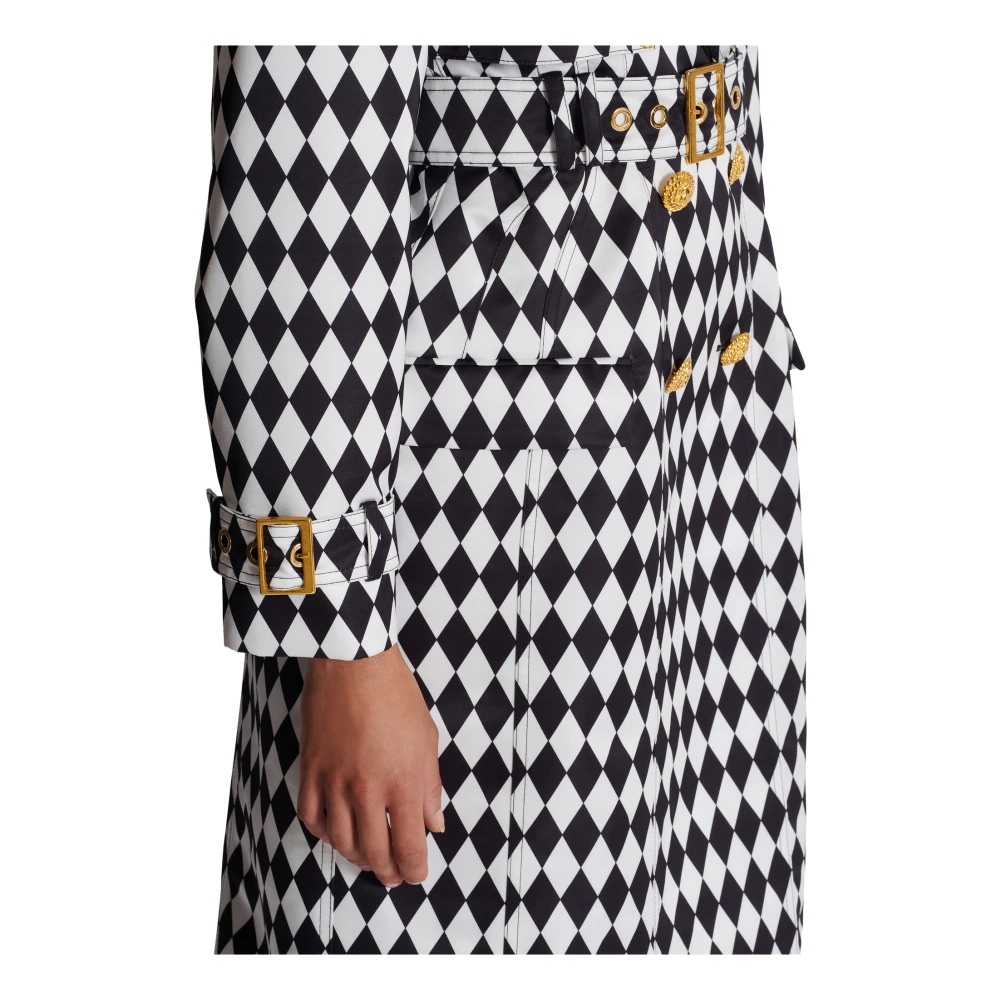 Balmain Trenchcoat met diamantprint en ceintuur Black Dames