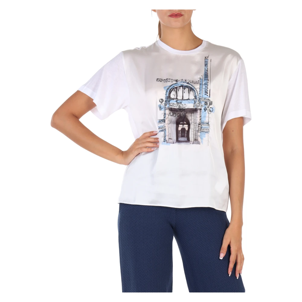 Emporio Armani Geborduurd katoenen en modaal T-shirt White Dames