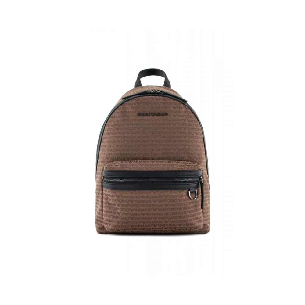 Emporio Armani Herren Braun Jacquard Rucksack Mit Allover-Schriftzug