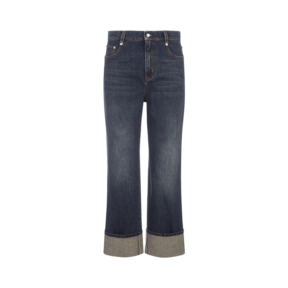 Alexander mcqueen Blauwe Cropped Boyfriend Jeans Indigo Denim Blue Dames