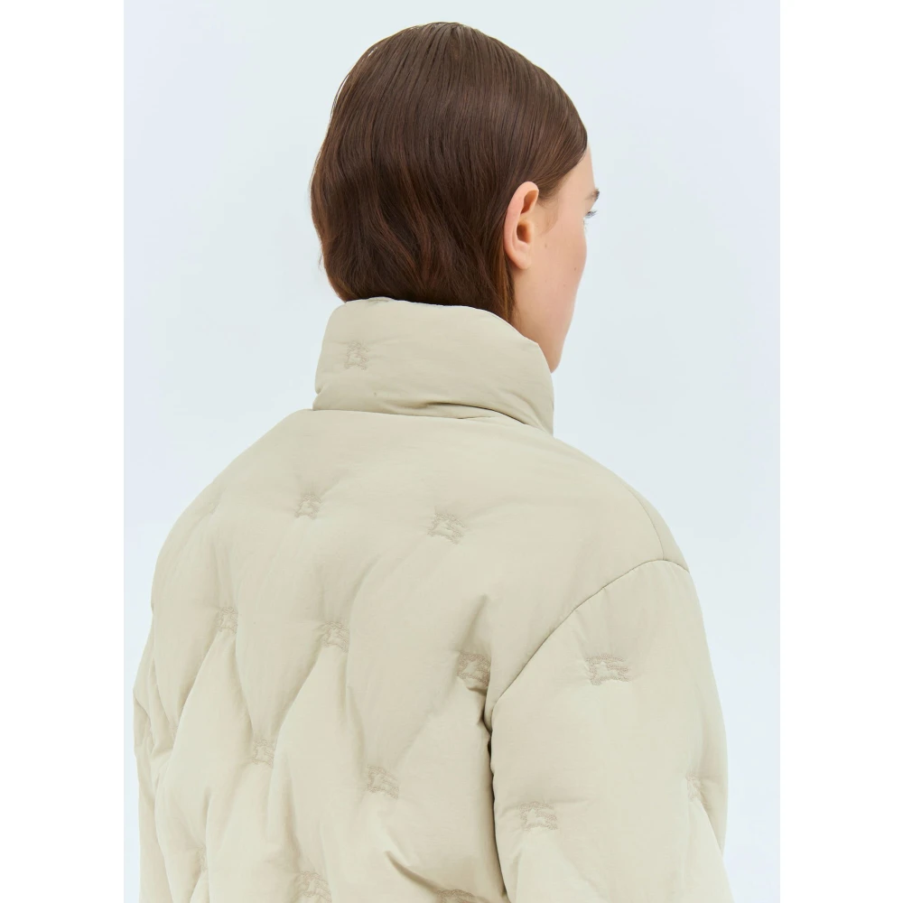 Burberry Gewatteerde Nylon Donsjas met Logo Gray Dames