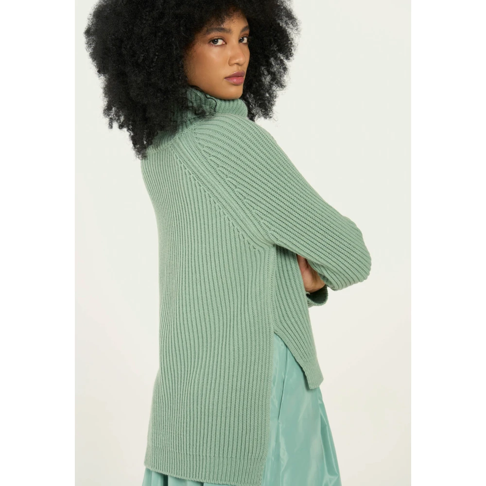 Vicario Cinque Geribbelde hoognek wollen trui Green Dames