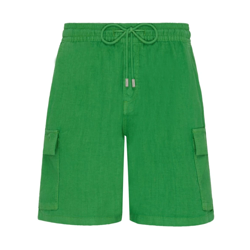 Vilebrequin Effen linnen bermuda shorts met cargozakken voor heren Green Heren