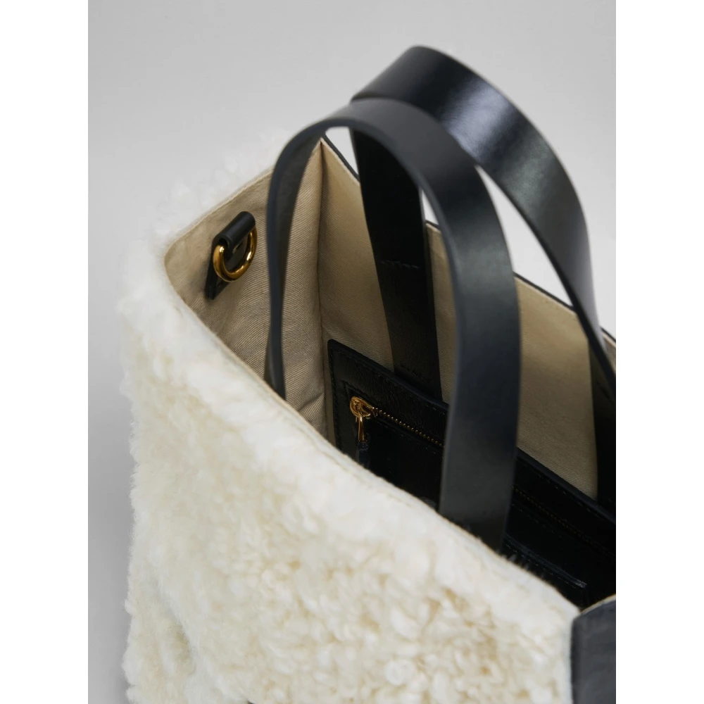 Marni Zachte lamsvacht handtas met logo White Dames