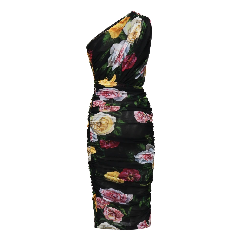Dolce & Gabbana Zwarte Mouwloze Tule Jurk met Rits Multicolor Dames