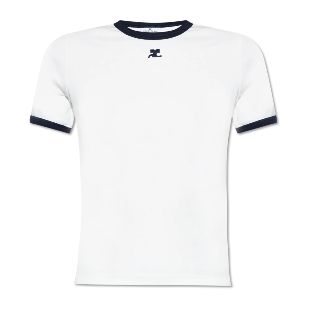 Courrèges Wit & Marineblauw Katoenen T-Shirt Beige Dames