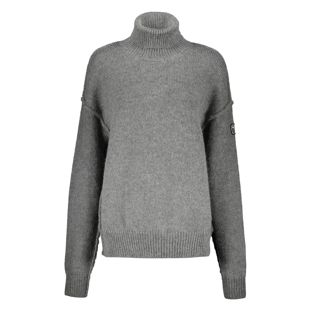 Palm Angels Geribbelde Coltrui Sweater Logo Patch Gray Dames