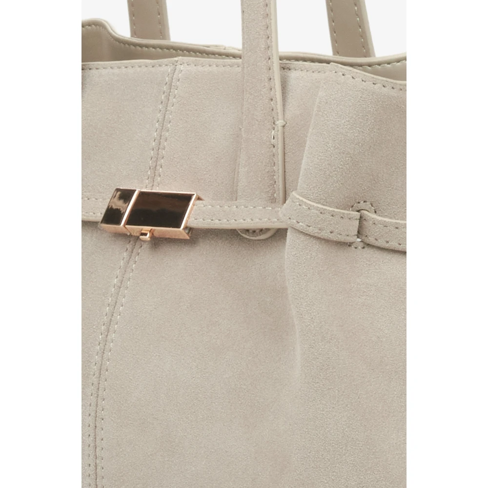 Estro Beige Velours Handtas met Lange Handvatten voor Vrouwen Beige Dames