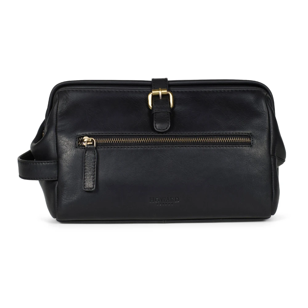 Howard London Zwarte leren reis toilettas Black Heren
