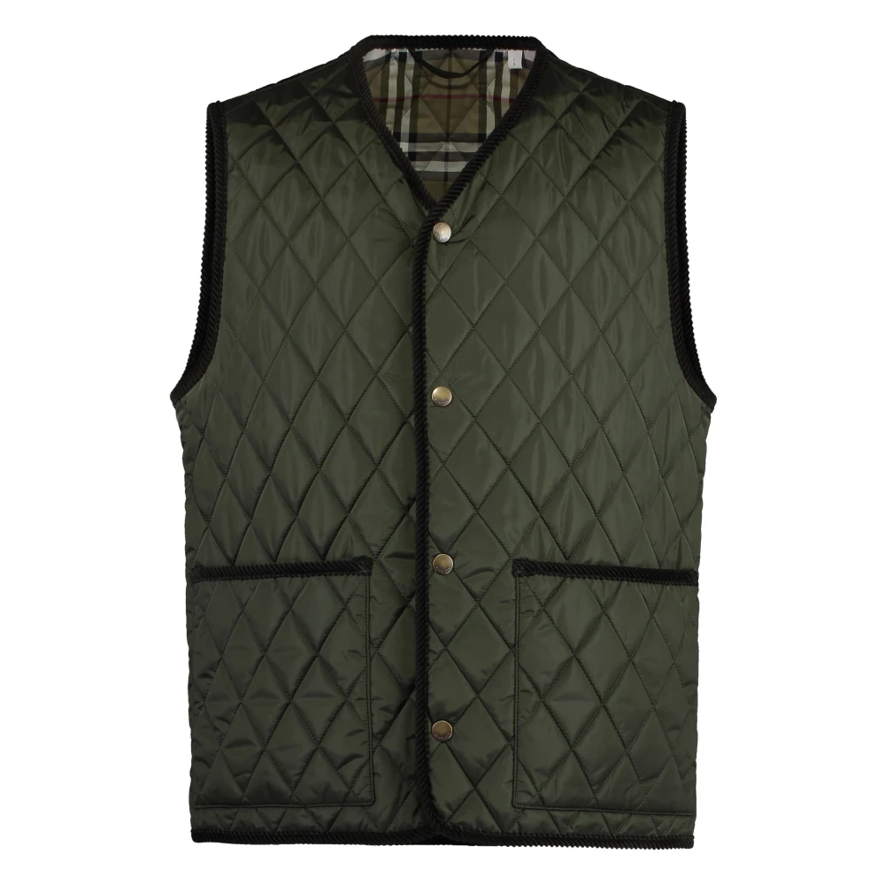 Burberry Contrasterende Trim Volledige Rits Donsvest Green Heren