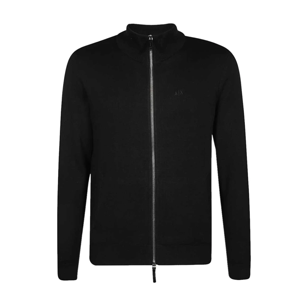 Armani Exchange Svart Bomull Dragkedja Cardigan Höst/Vinter Män Black, Herr