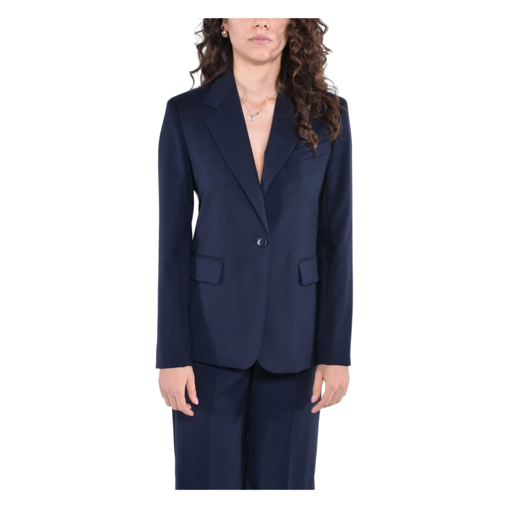 Max Mara Weekend Wollen Stretch Blazer met Inkeping Revers Blue Dames