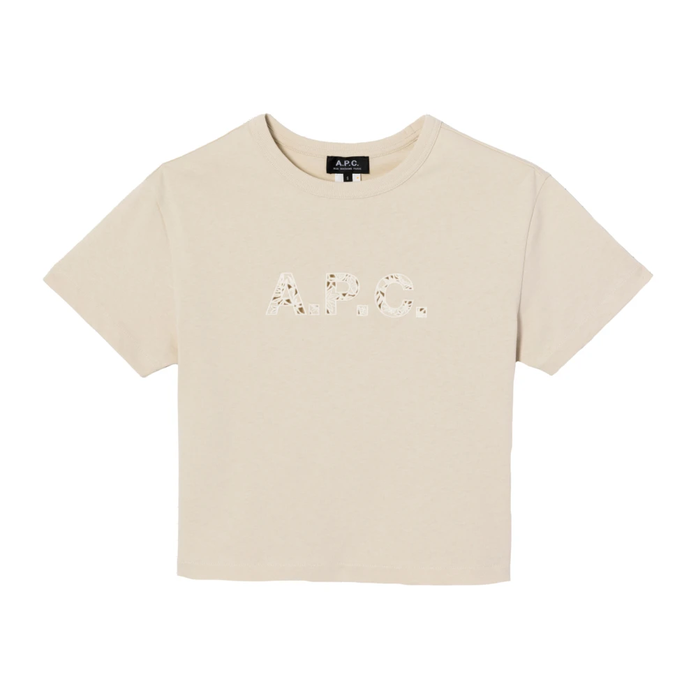 A.p.c. Women's Beige T-Shirts, L, Cotton Logo T-Shirt